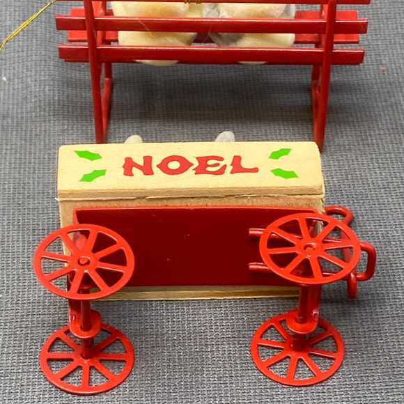 VTG Avon Flocked Christmas Ornaments Teddies in Wagon Teddy Bear on Bench NOEL - Picture 8 of 12